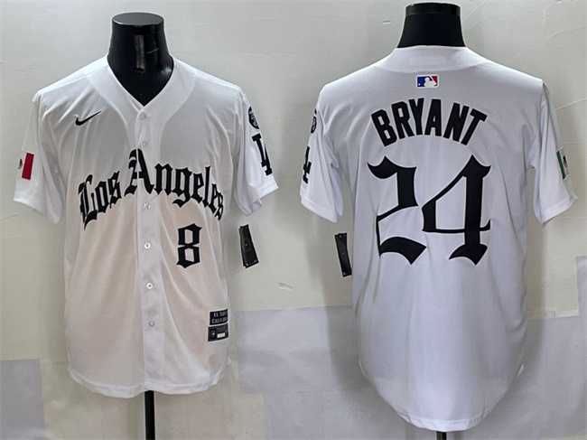 Mens Los Angeles Dodgers Front #8 Back #24 Kobe Bryant White Mexico 2025 LA Gothic Style With Fernando Patch Vapor Premier Limited Stitched Jersey
